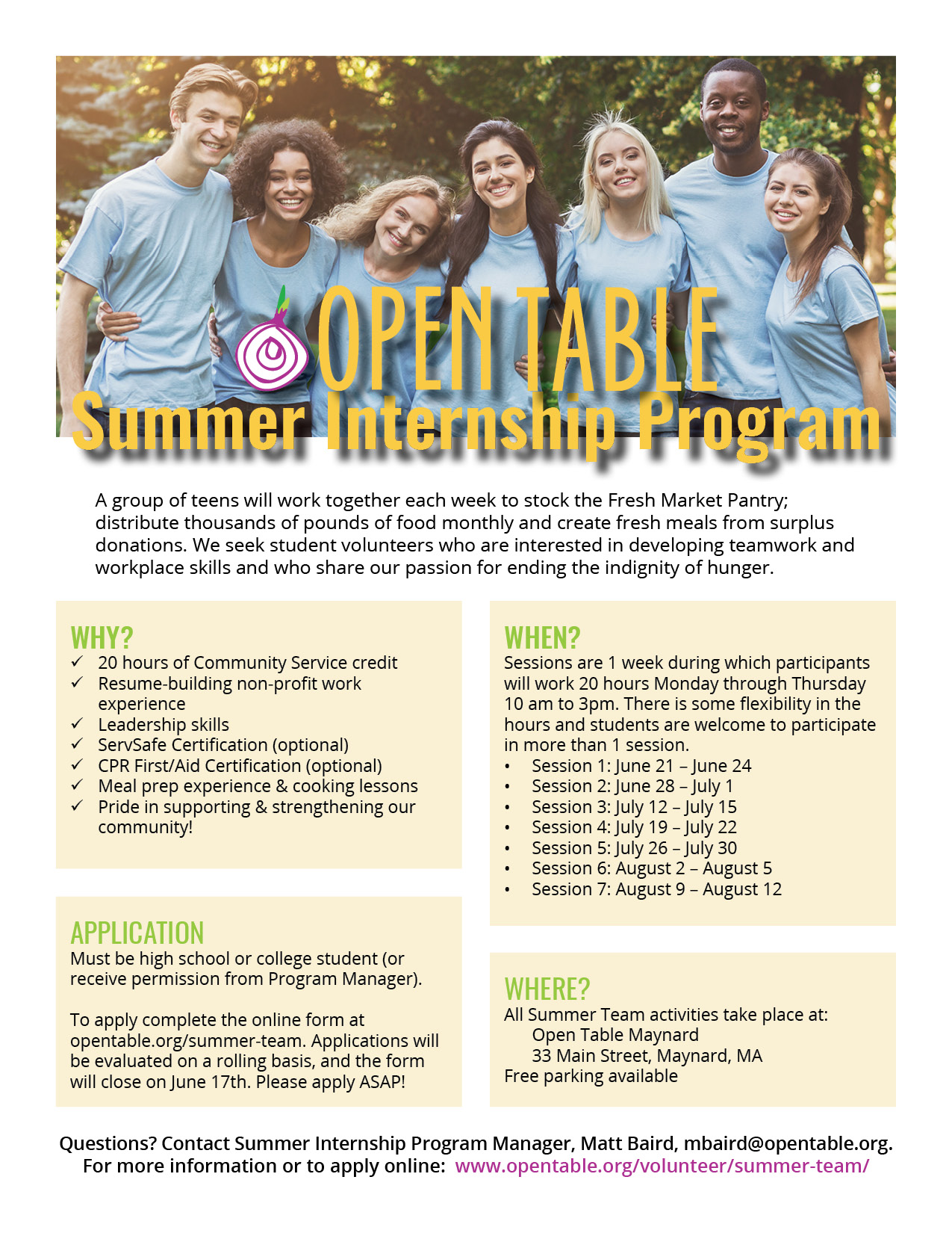 Summer Internship Program Open Table